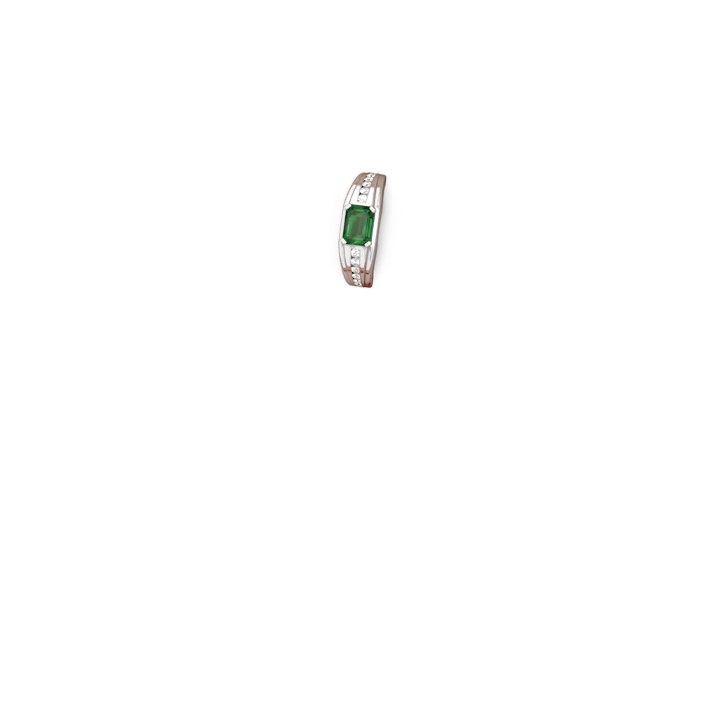 Lab Emerald Men's Diamond Channel 14K White Gold ring R0500