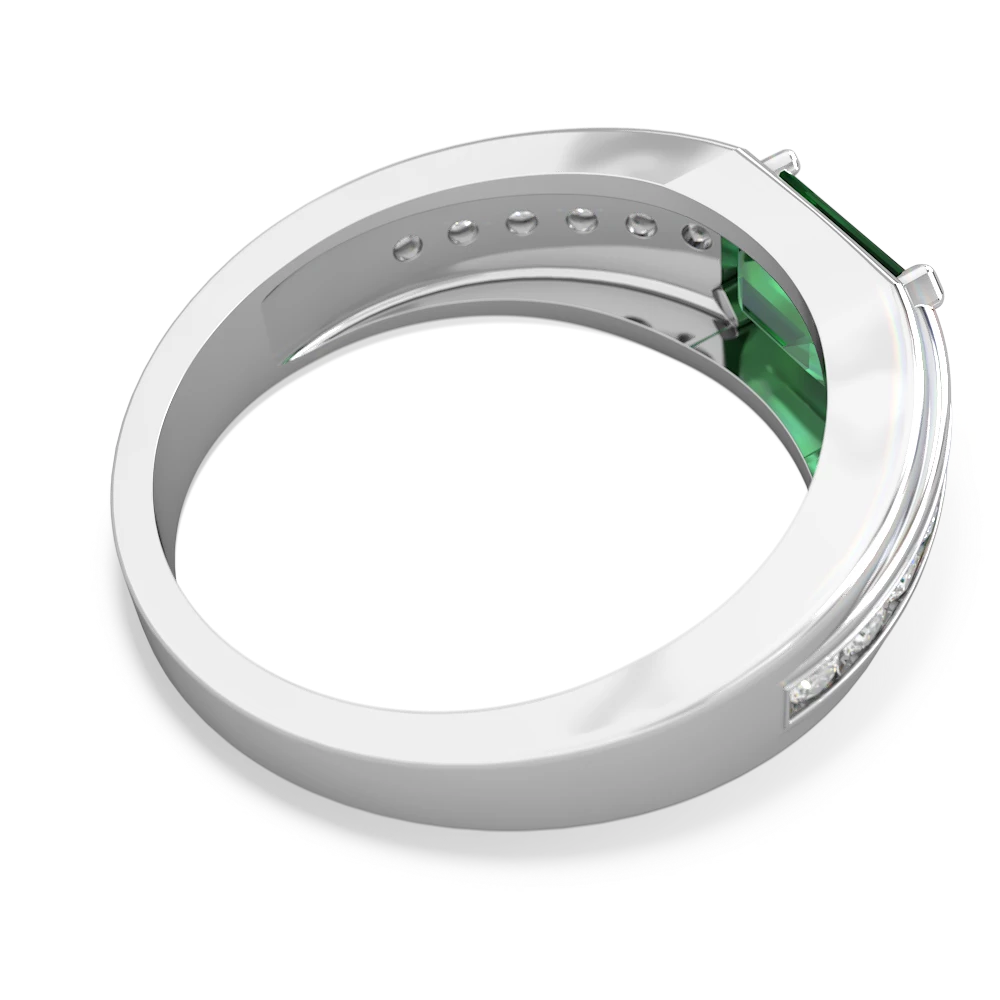 Lab Emerald Men's Diamond Channel 14K White Gold ring R0500