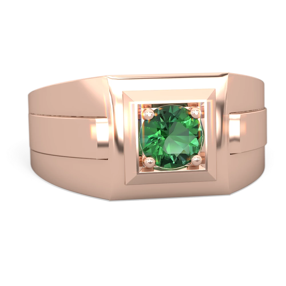 Lab Emerald Men's Squared Circle 14K Rose Gold ring R0480