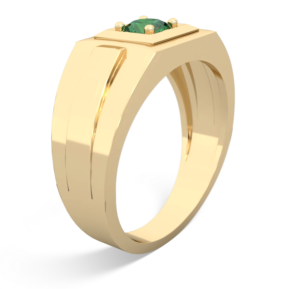 Lab Emerald Men's Squared Circle 14K Yellow Gold ring R0480