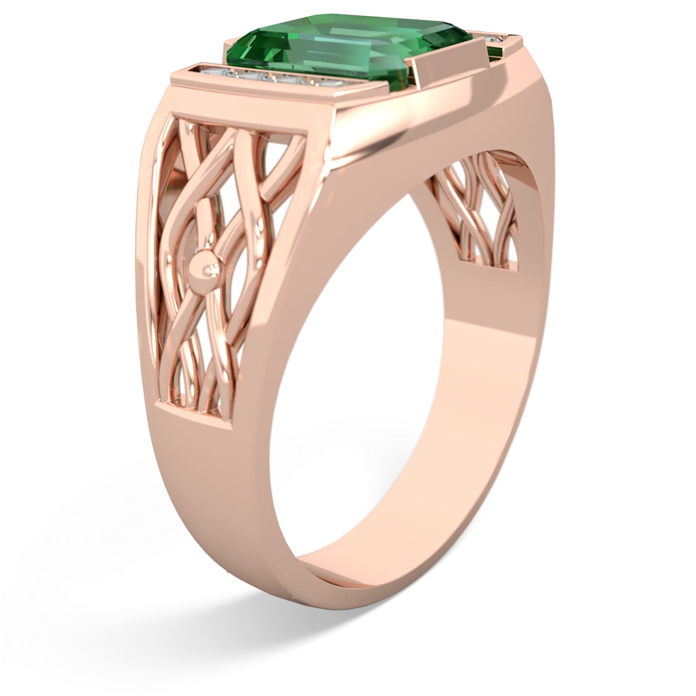 Lab Emerald Men's Vine 14K Rose Gold ring R0490