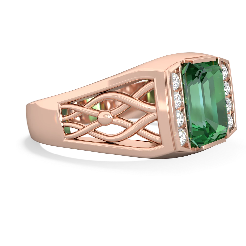 Lab Emerald Men's Vine 14K Rose Gold ring R0490