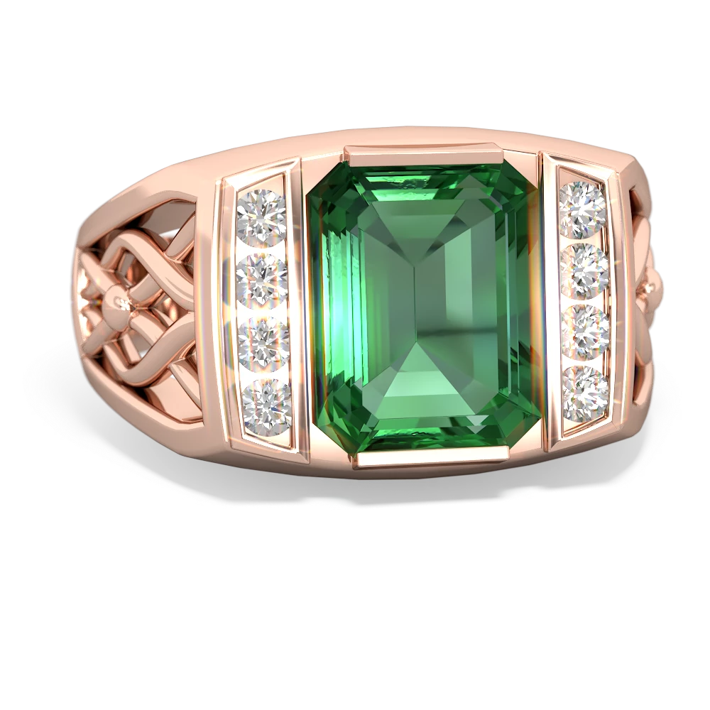 Lab Emerald Men's Vine 14K Rose Gold ring R0490