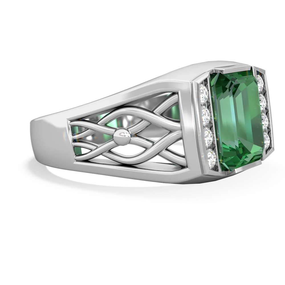 Lab Emerald Men's Vine 14K White Gold ring R0490
