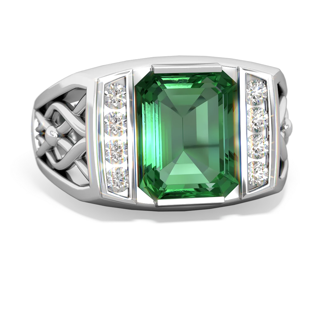 Lab Emerald Men's Vine 14K White Gold ring R0490