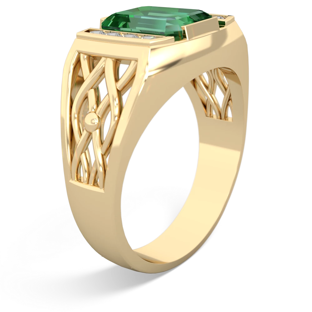 Lab Emerald Men's Vine 14K Yellow Gold ring R0490