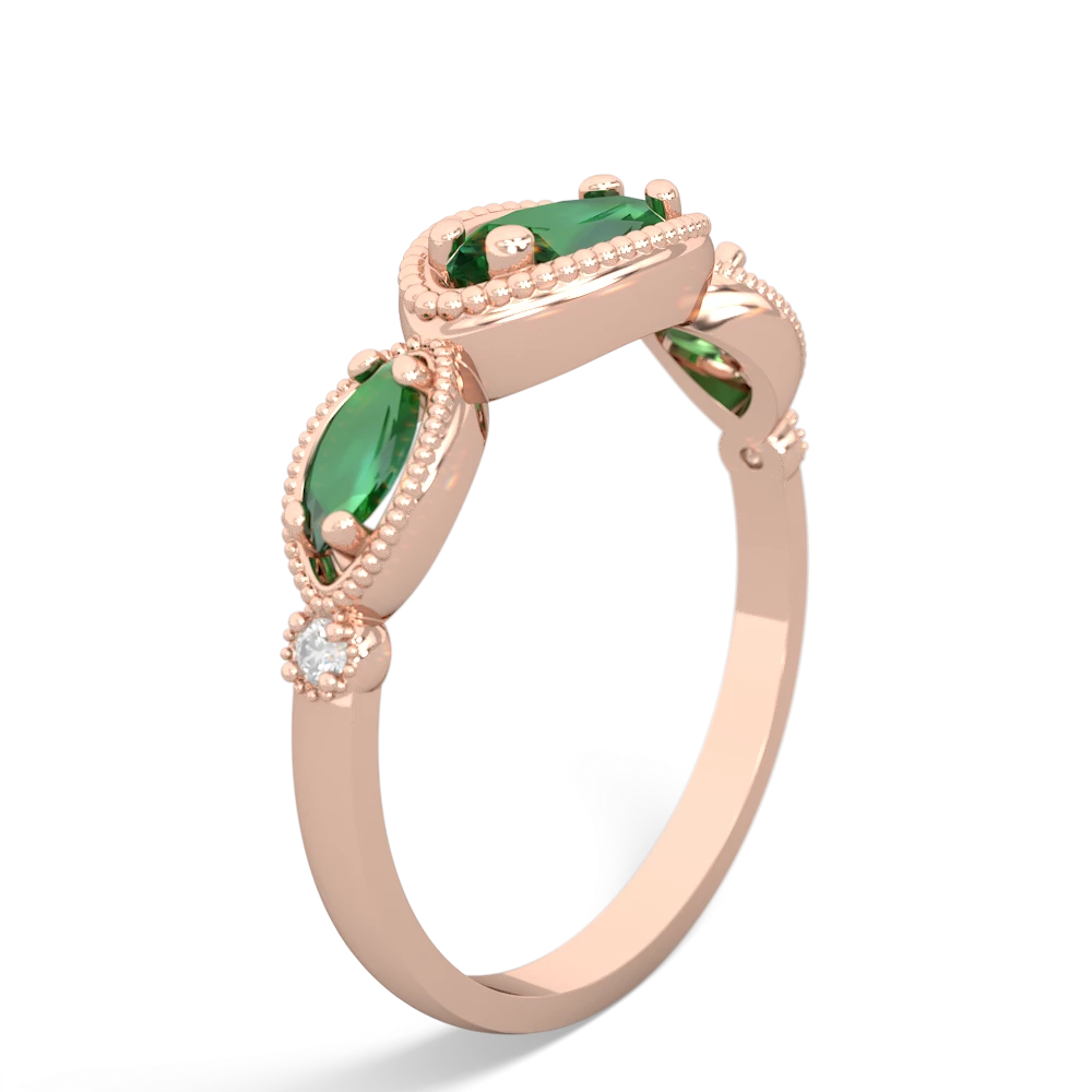 Lab Emerald Milgrain Marquise 14K Rose Gold ring R5700