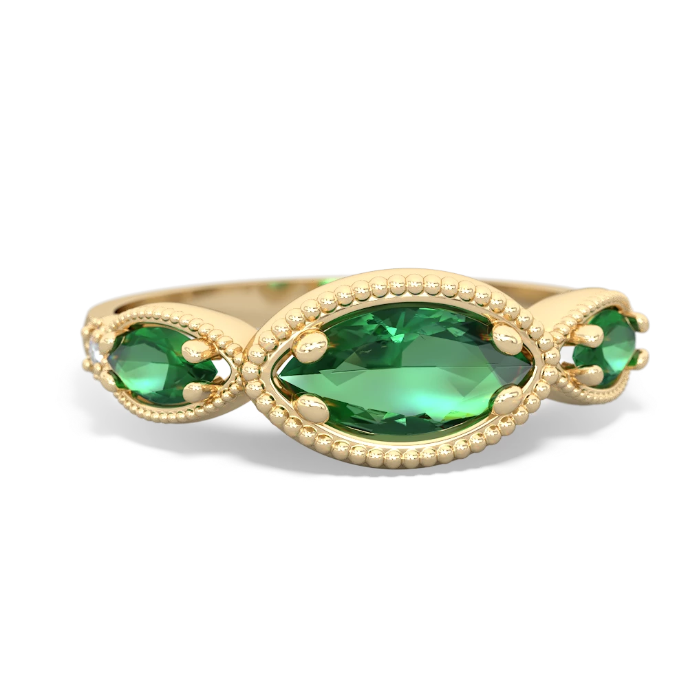 Lab Emerald Milgrain Marquise 14K Yellow Gold ring R5700