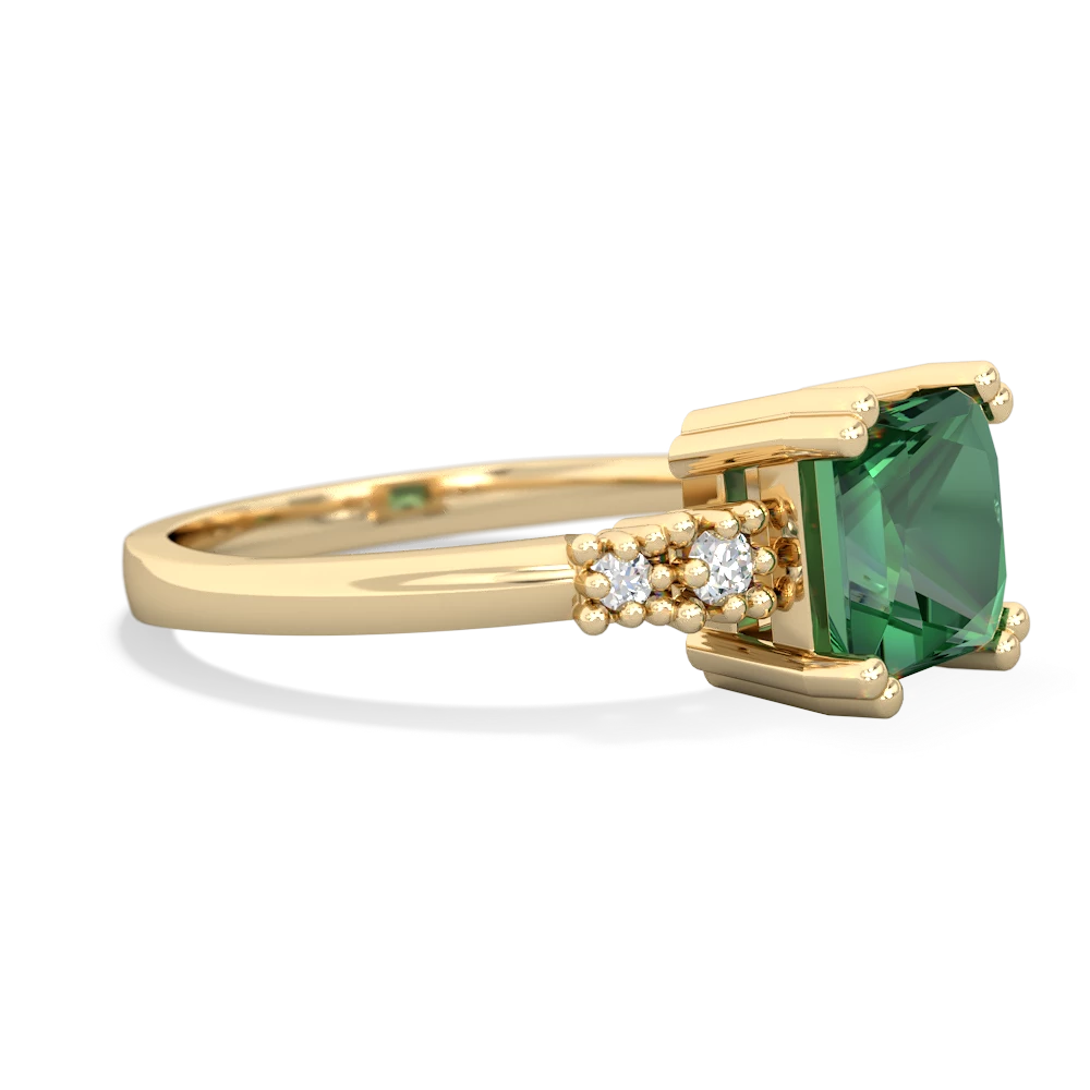 Lab Emerald Art Deco Princess 14K Yellow Gold ring R2014