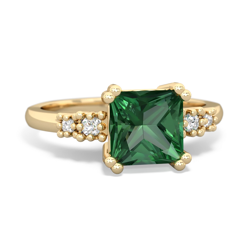Lab Emerald Art Deco Princess 14K Yellow Gold ring R2014