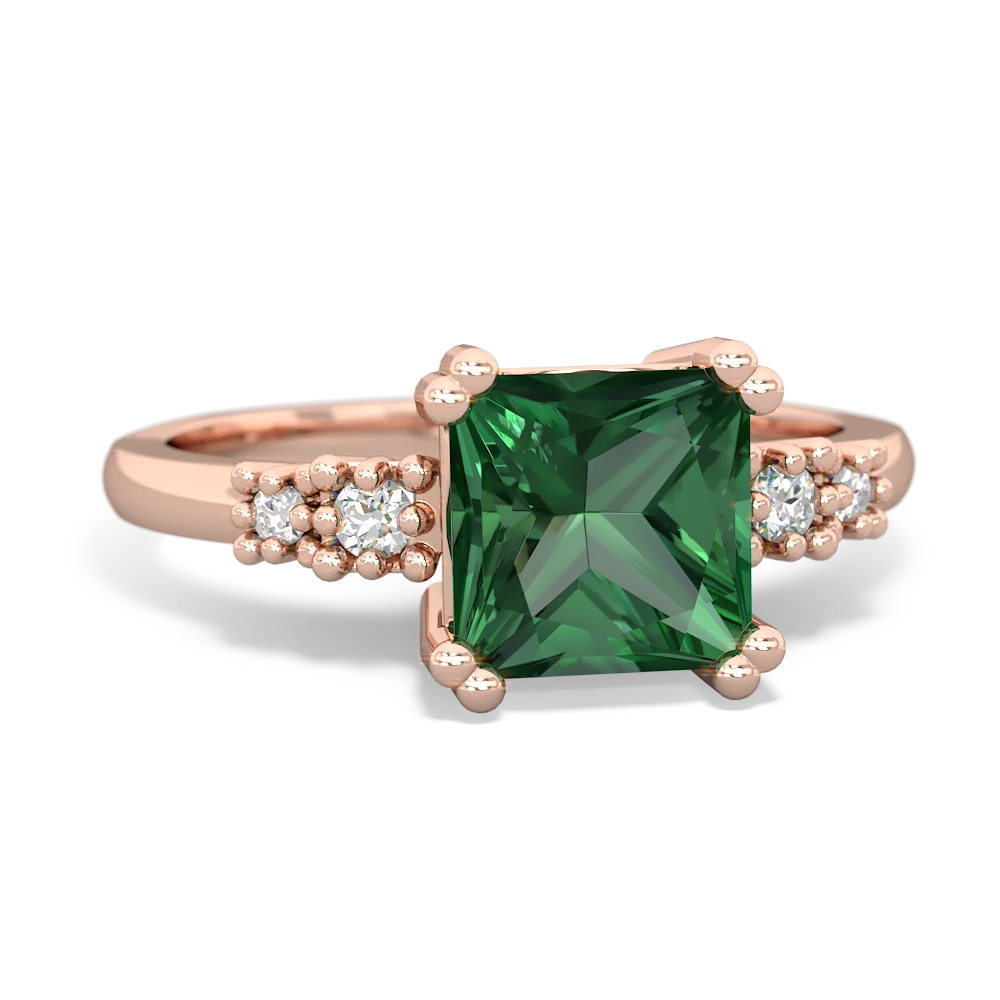 Lab Emerald Art Deco Princess 14K Rose Gold ring R2014