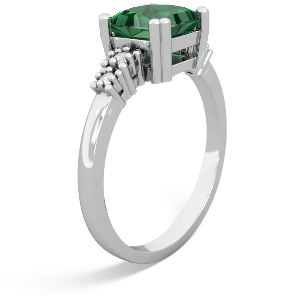 Lab Emerald Art Deco Princess 14K White Gold ring R2014