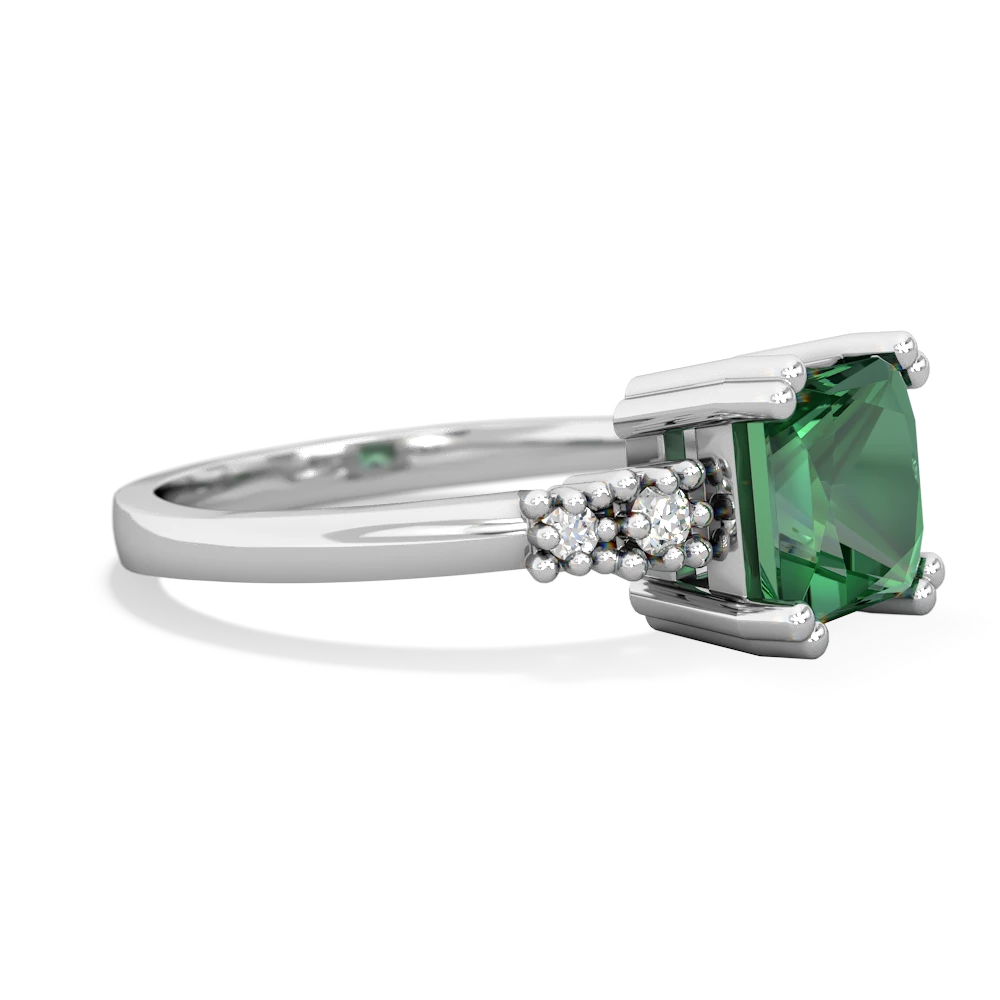 Lab Emerald Art Deco Princess 14K White Gold ring R2014