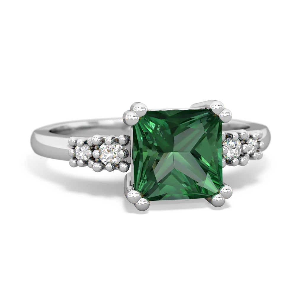 Lab Emerald Art Deco Princess 14K White Gold ring R2014