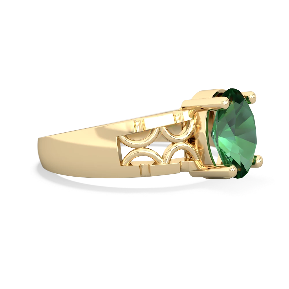 Lab Emerald Art Deco Filigree 14K Yellow Gold ring R2322
