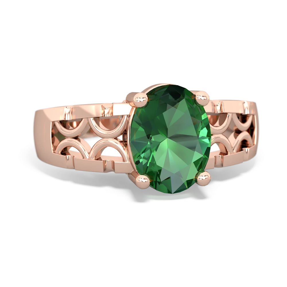 Lab Emerald Art Deco Filigree 14K Rose Gold ring R2322