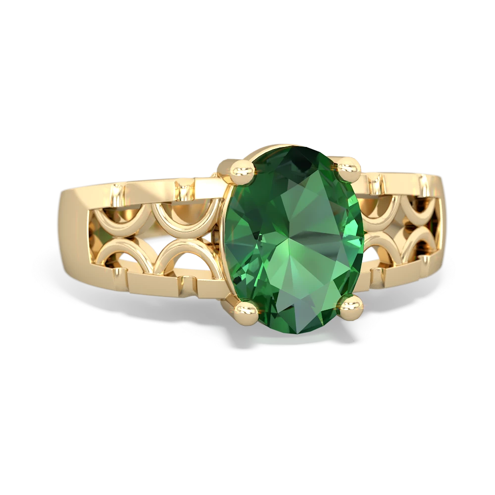 Lab Emerald Art Deco Filigree 14K Yellow Gold ring R2322