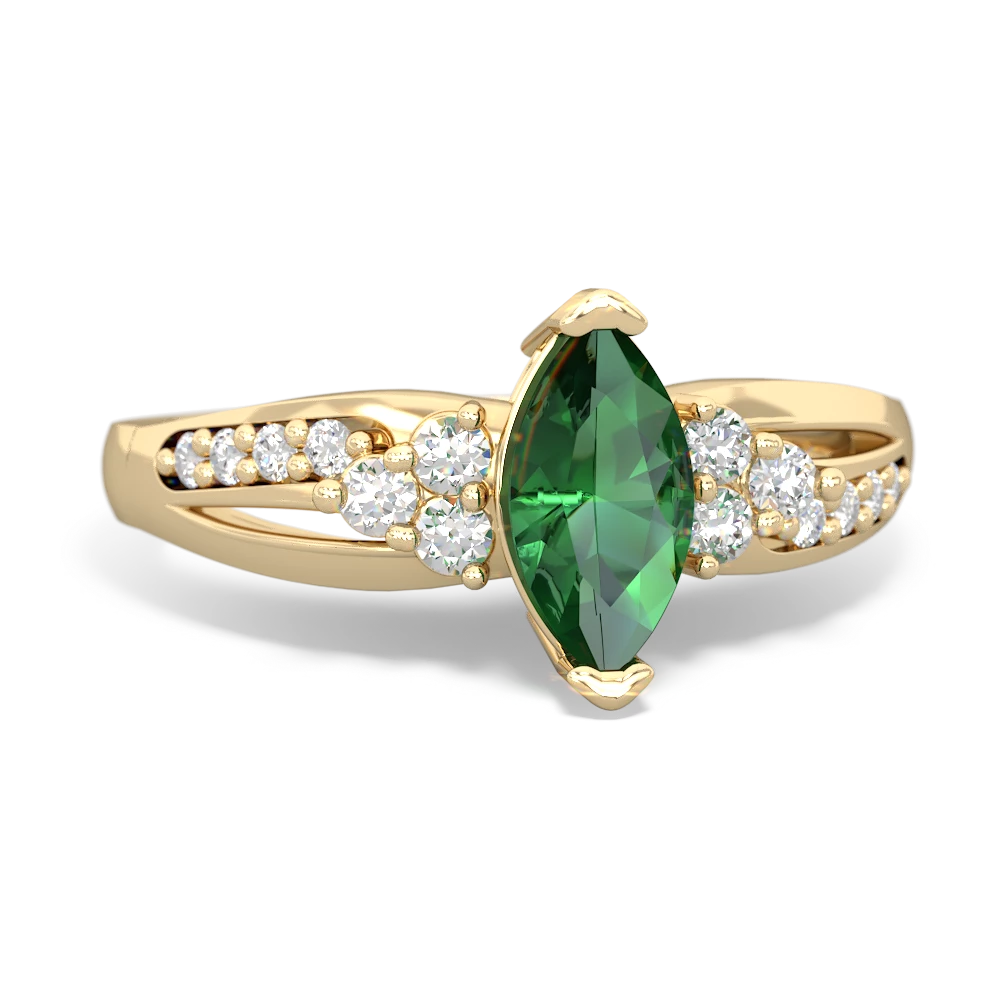 Lab Emerald Royal Marquise 14K Yellow Gold ring R2343