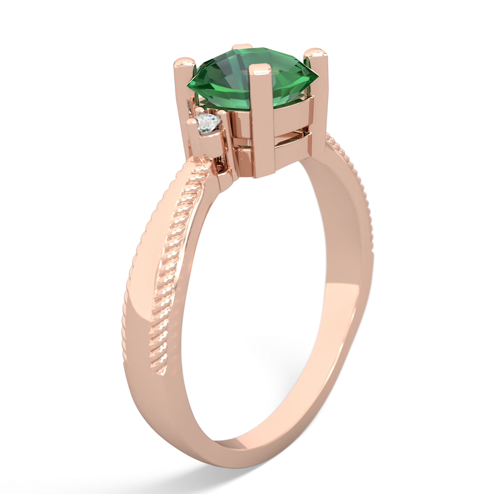 Lab Emerald Cushion Rope 14K Rose Gold ring R2484