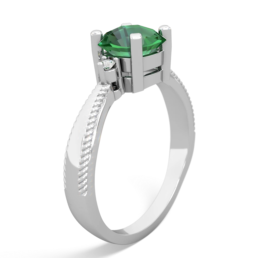 Lab Emerald Cushion Rope 14K White Gold ring R2484