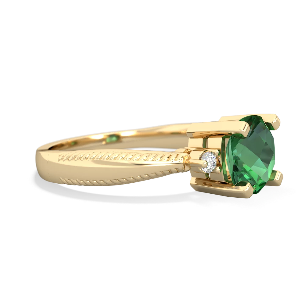 Lab Emerald Cushion Rope 14K Yellow Gold ring R2484