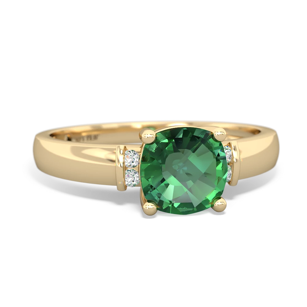 Lab Emerald Simply Elegant Cushion 14K Yellow Gold ring R2489