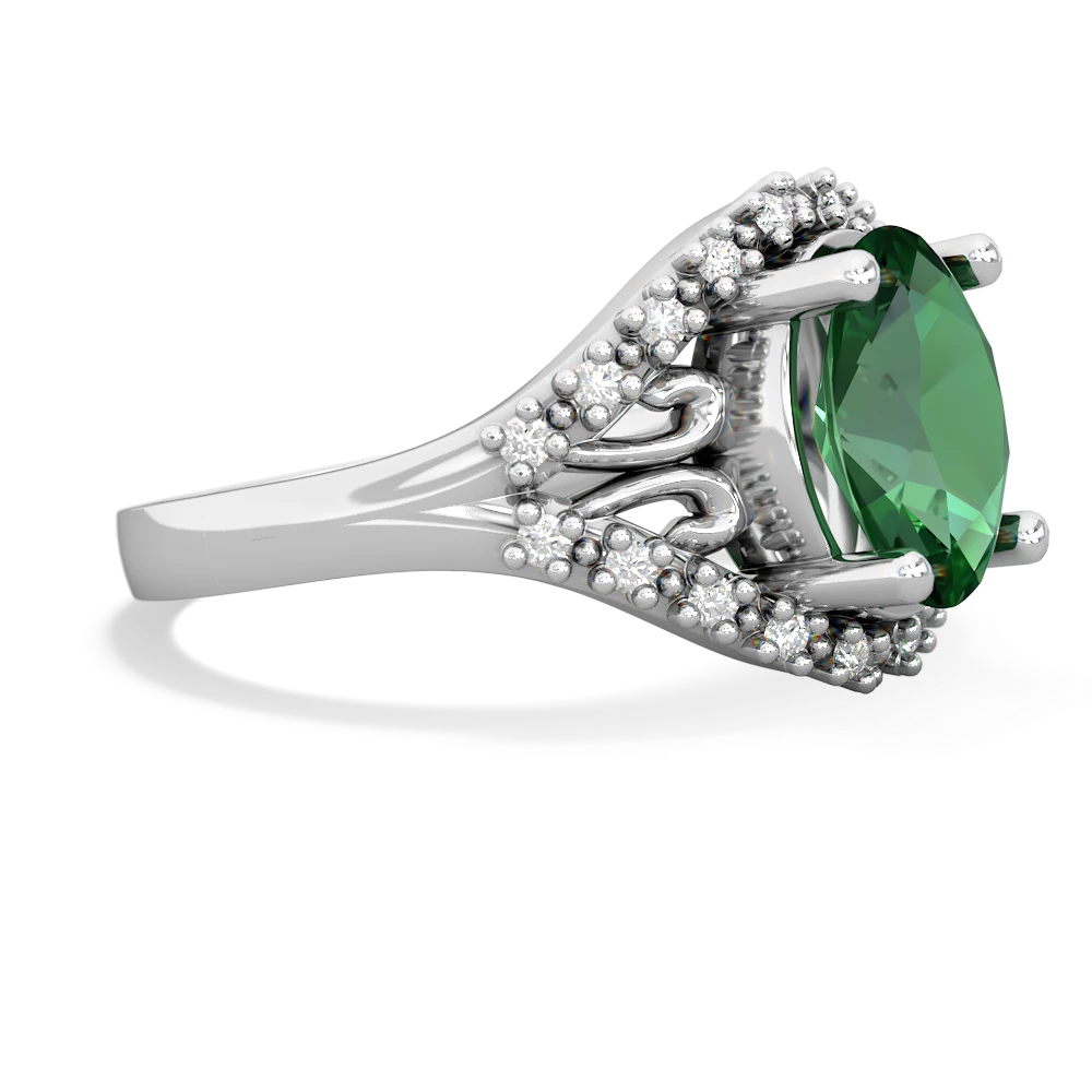 Lab Emerald Antique Style Cocktail 14K White Gold ring R2564