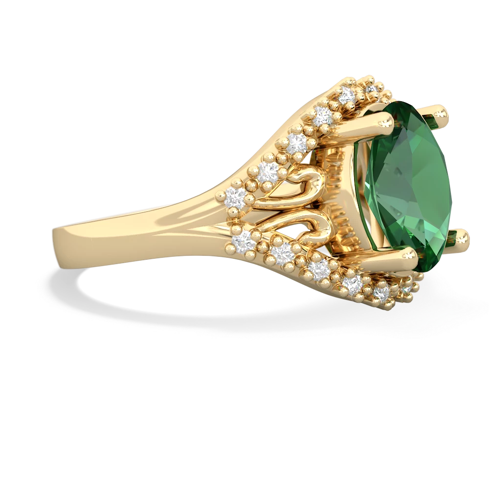 Lab Emerald Antique Style Cocktail 14K Yellow Gold ring R2564