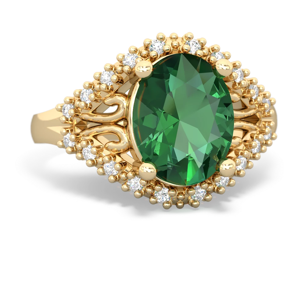 Lab Emerald Antique Style Cocktail 14K Yellow Gold ring R2564