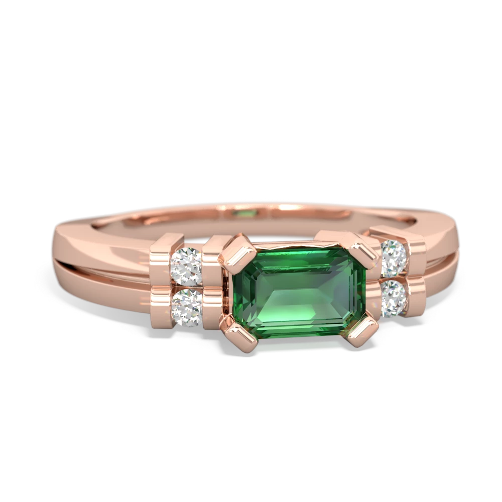 Lab Emerald Art Deco East-West 14K Rose Gold ring R2590