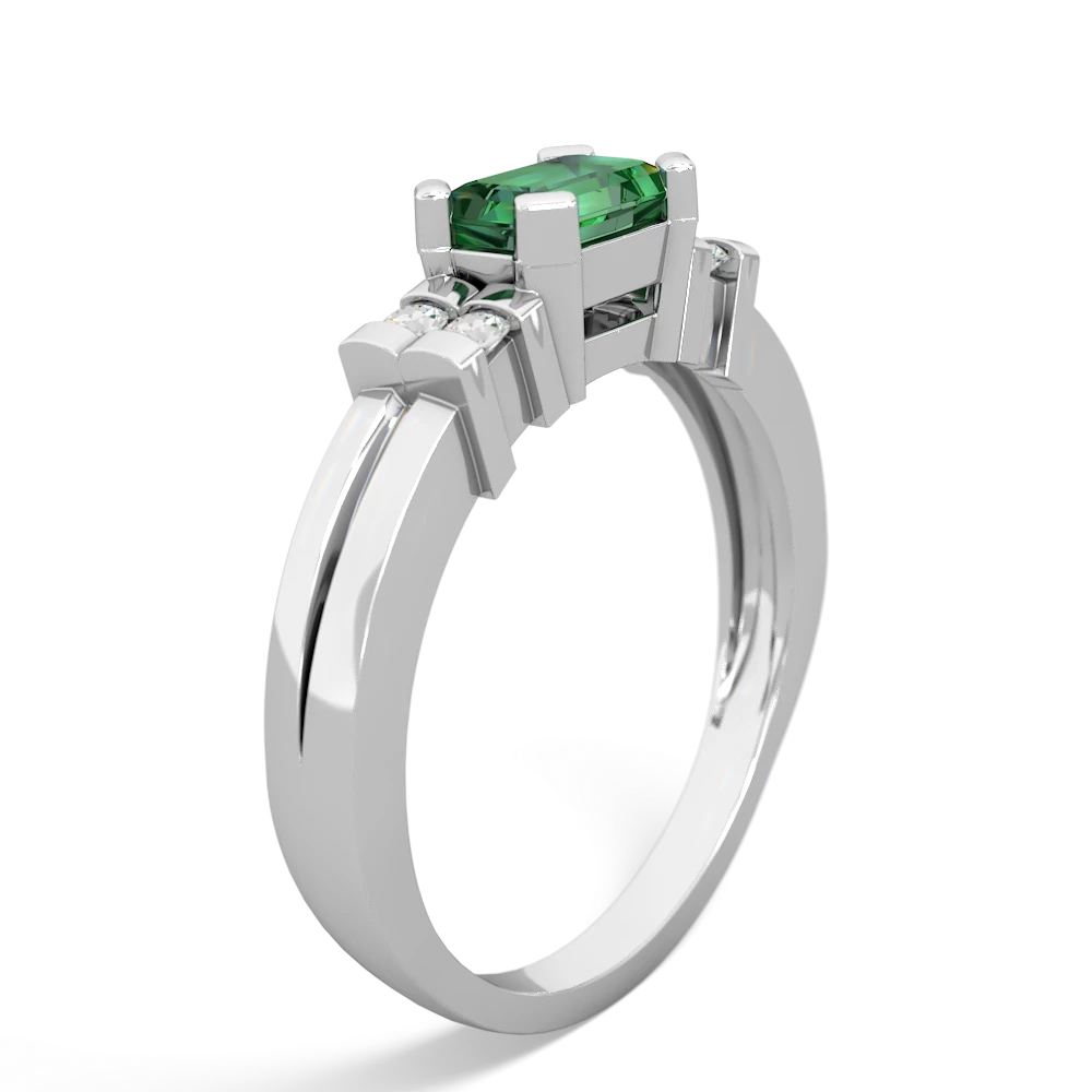 Lab Emerald Art Deco East-West 14K White Gold ring R2590