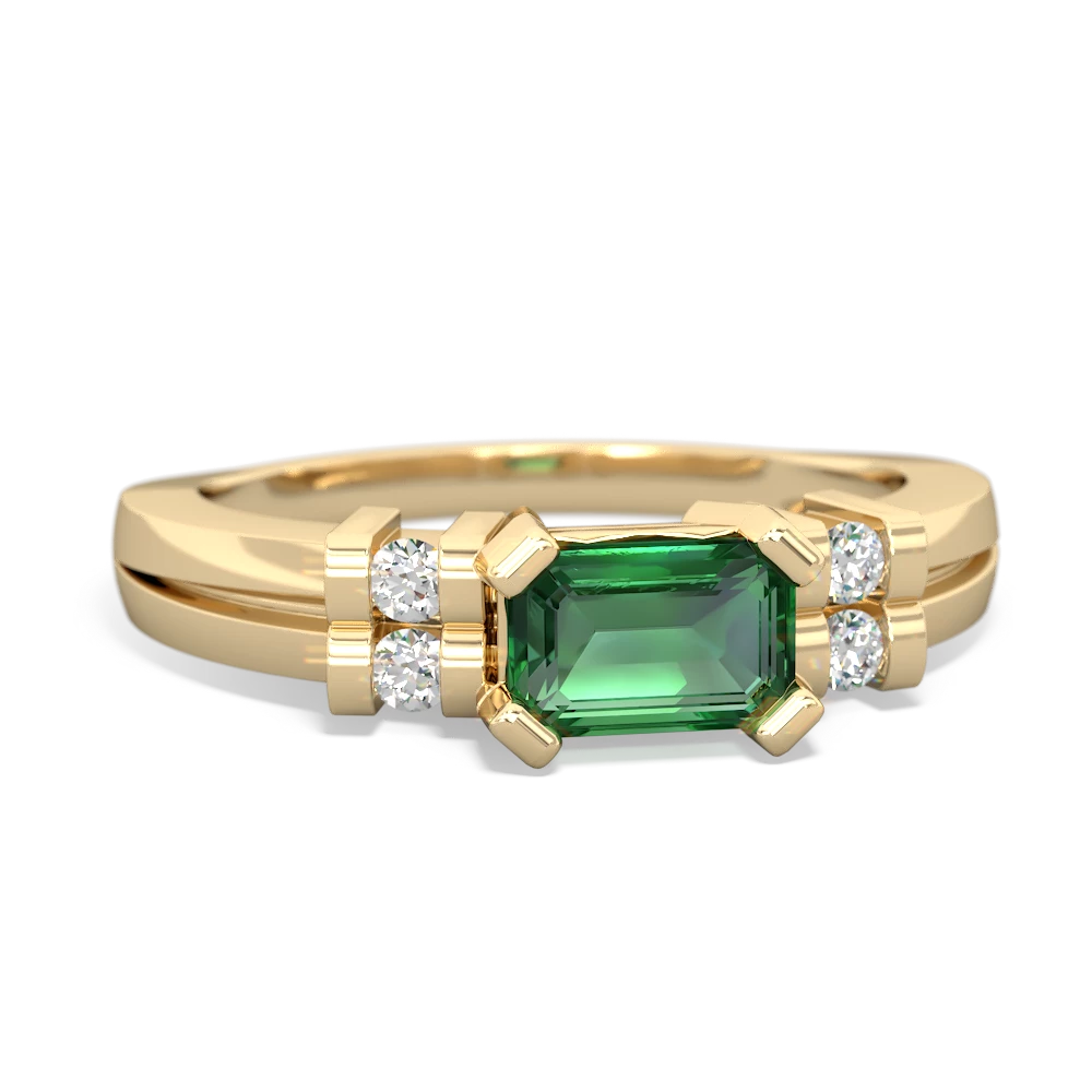 Lab Emerald Art Deco East-West 14K Yellow Gold ring R2590