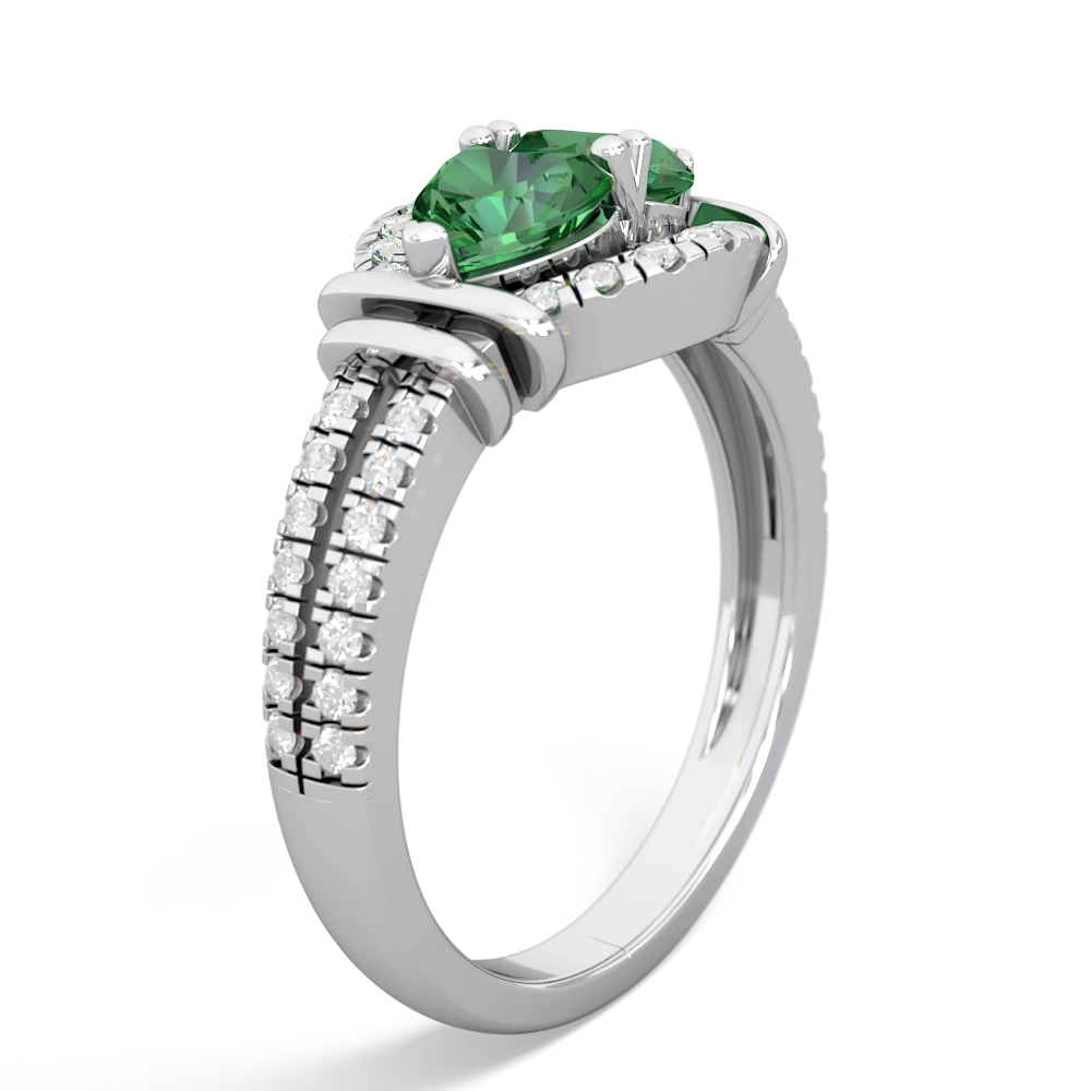 Lab Emerald Art-Deco Keepsake 14K White Gold ring R5630