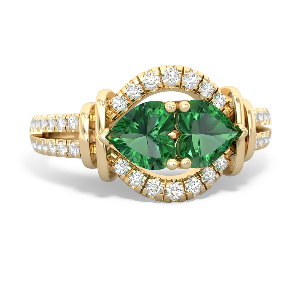 Lab Emerald Art-Deco Keepsake 14K Yellow Gold ring R5630