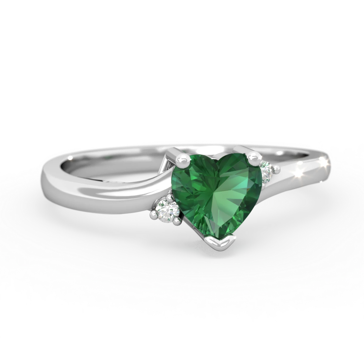 Lab Emerald Delicate Heart 14K White Gold ring R0203