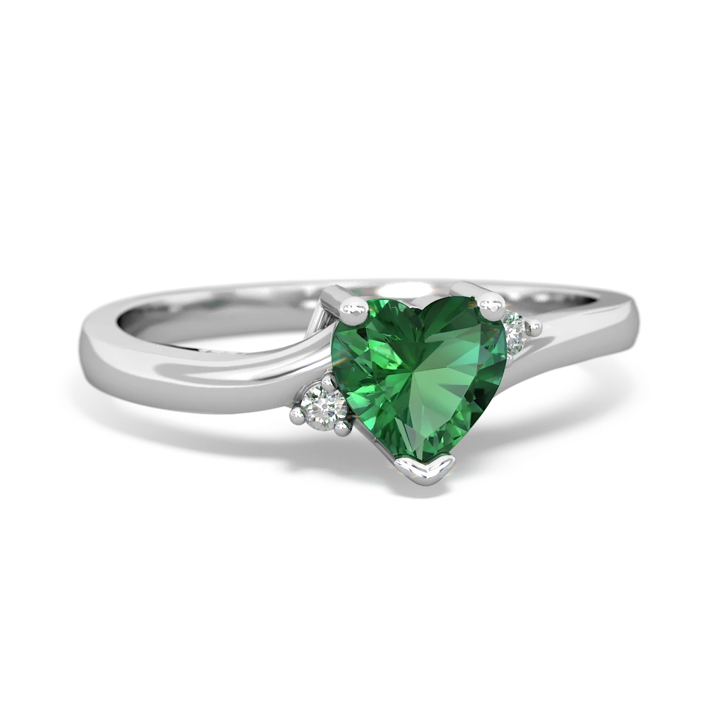 Lab Emerald Delicate Heart 14K White Gold ring R0203