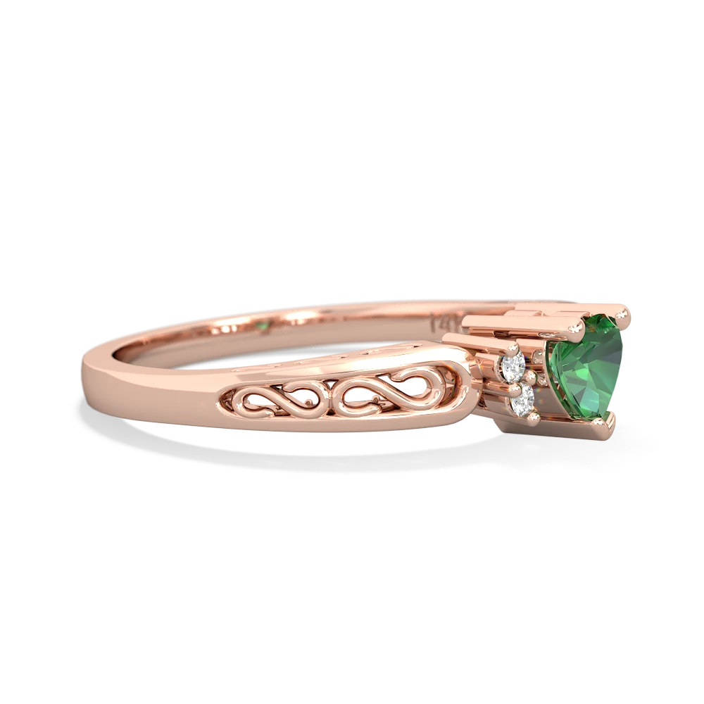 Lab Emerald Filligree Scroll Heart 14K Rose Gold ring R2429