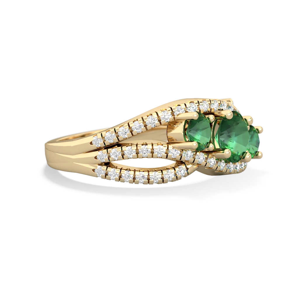 Lab Emerald Three Stone Aurora 14K Yellow Gold ring R3080