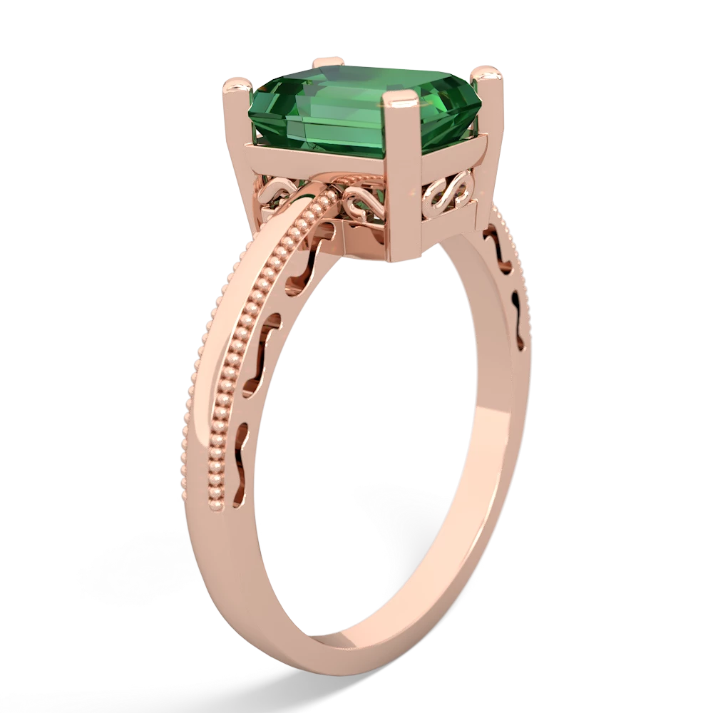 Lab Emerald Milgrain Scroll 14K Rose Gold ring R2338