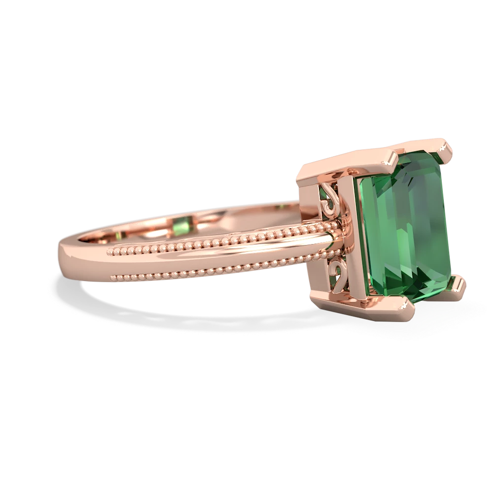 Lab Emerald Milgrain Scroll 14K Rose Gold ring R2338