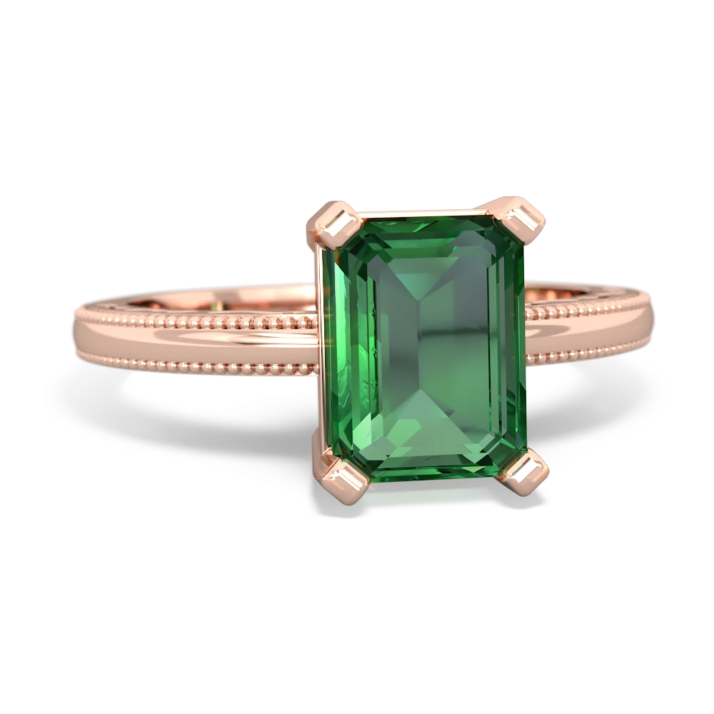 Lab Emerald Milgrain Scroll 14K Rose Gold ring R2338