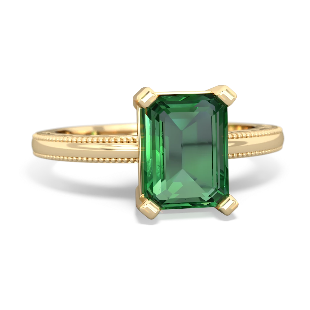 Lab Emerald Milgrain Scroll 14K Yellow Gold ring R2338