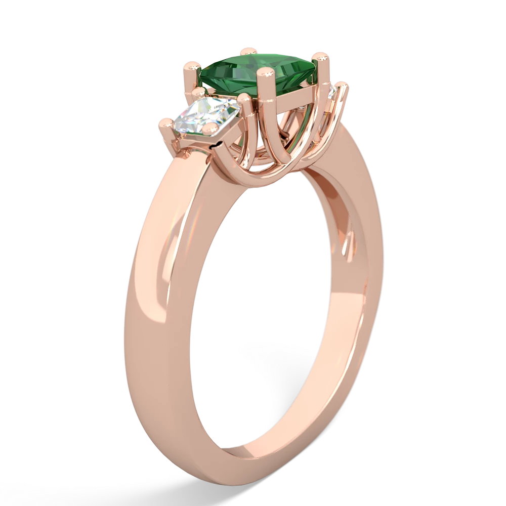 Lab Emerald Three Stone Trellis 14K Rose Gold ring R4015