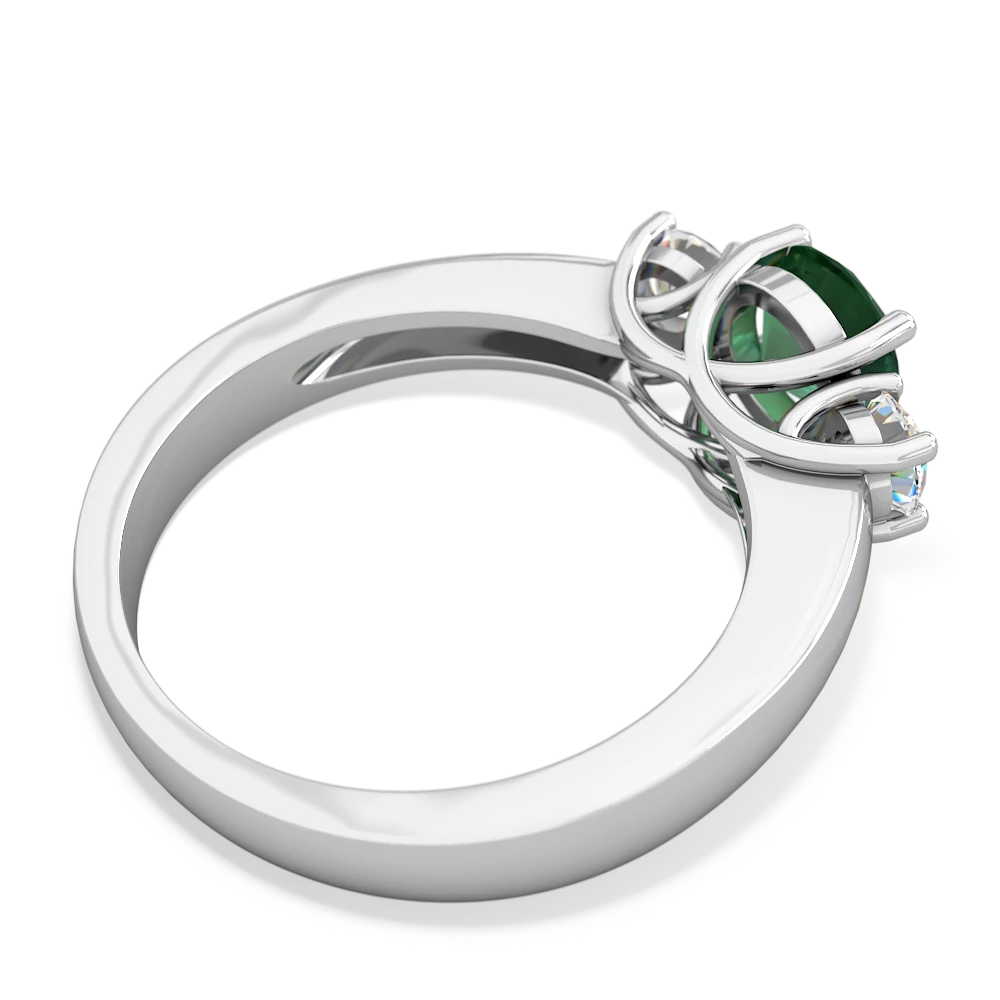 Lab Emerald Diamond Three Stone Round Trellis 14K White Gold ring R4018