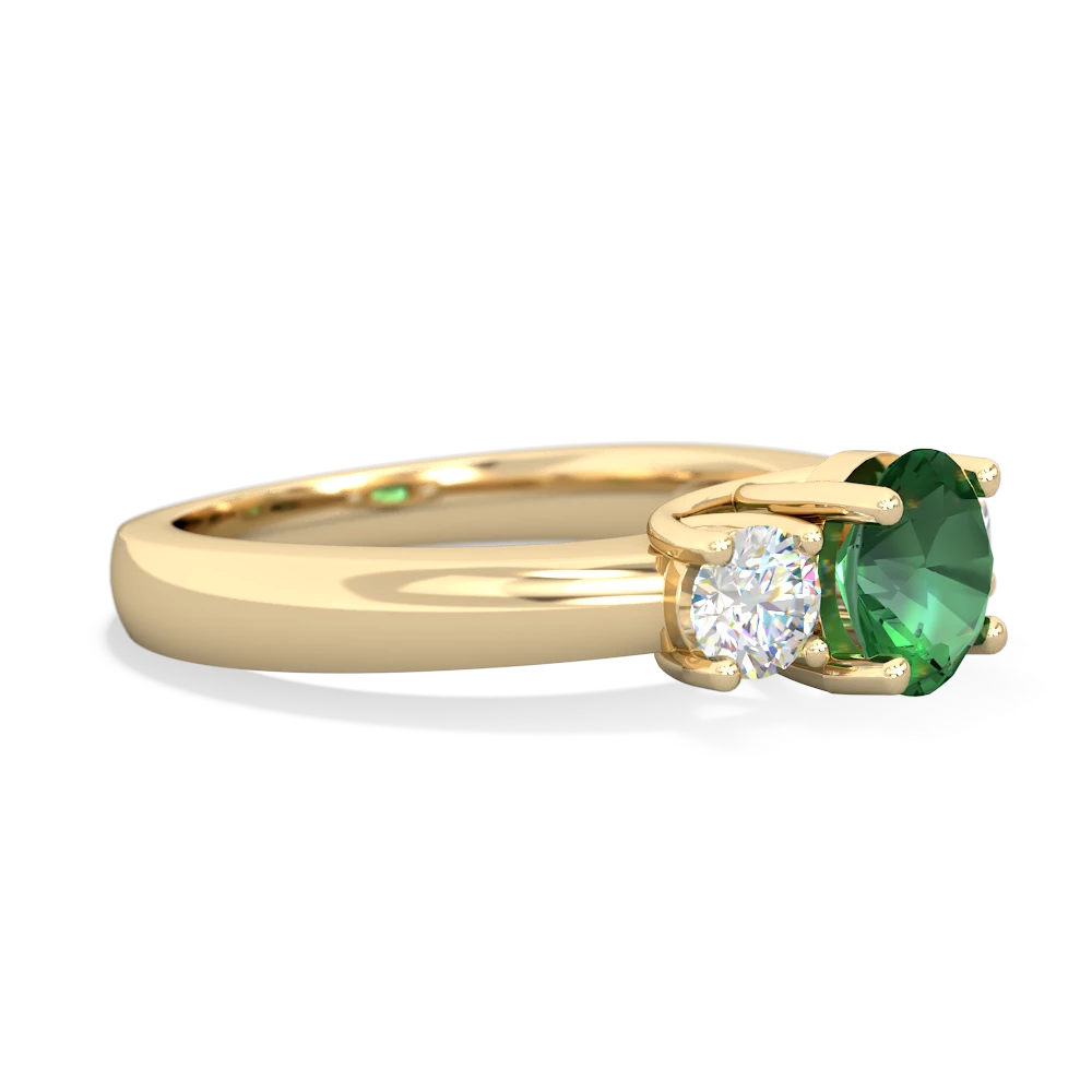 Lab Emerald Diamond Three Stone Round Trellis 14K Yellow Gold ring R4018