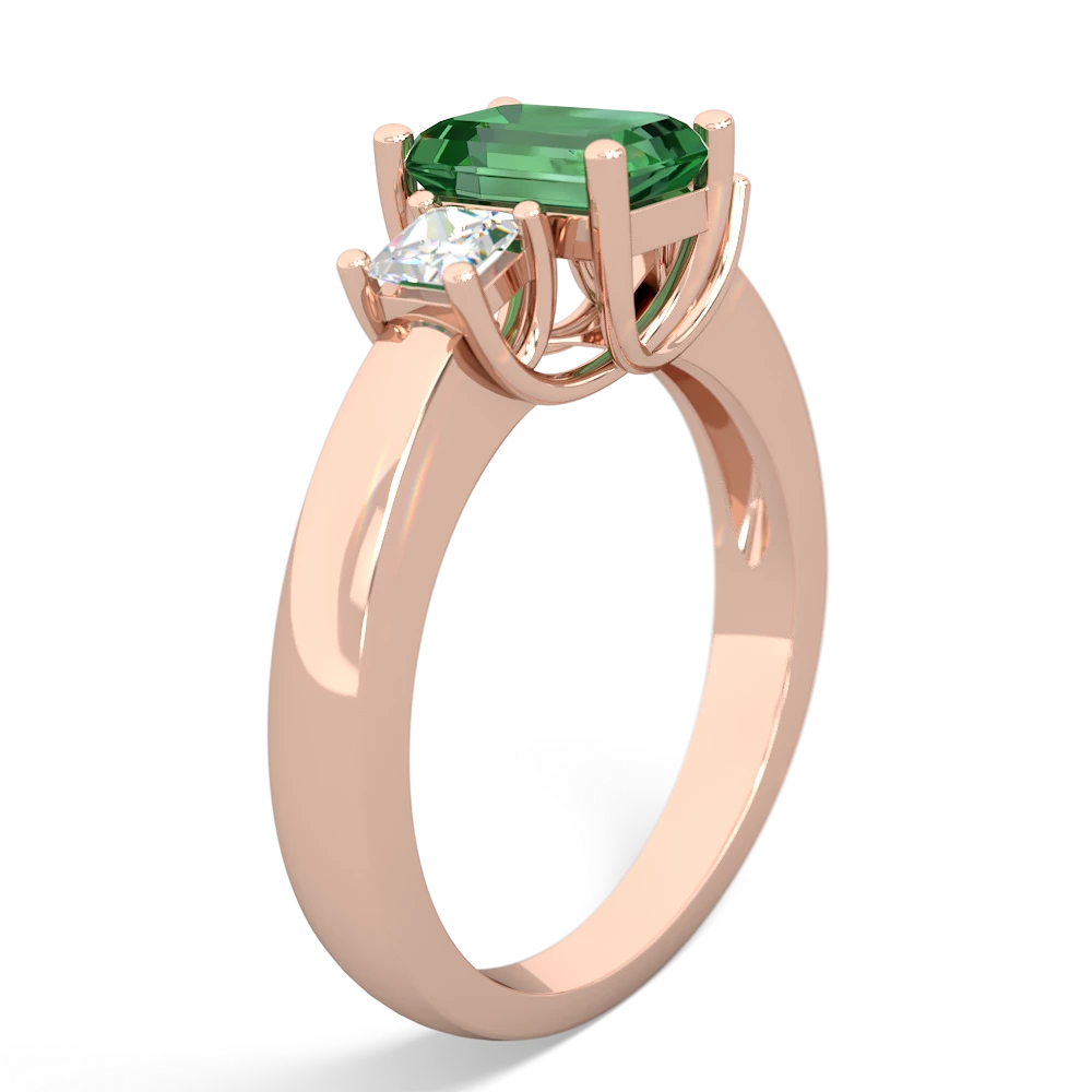 Lab Emerald Diamond Three Stone Emerald-Cut Trellis 14K Rose Gold ring R4021