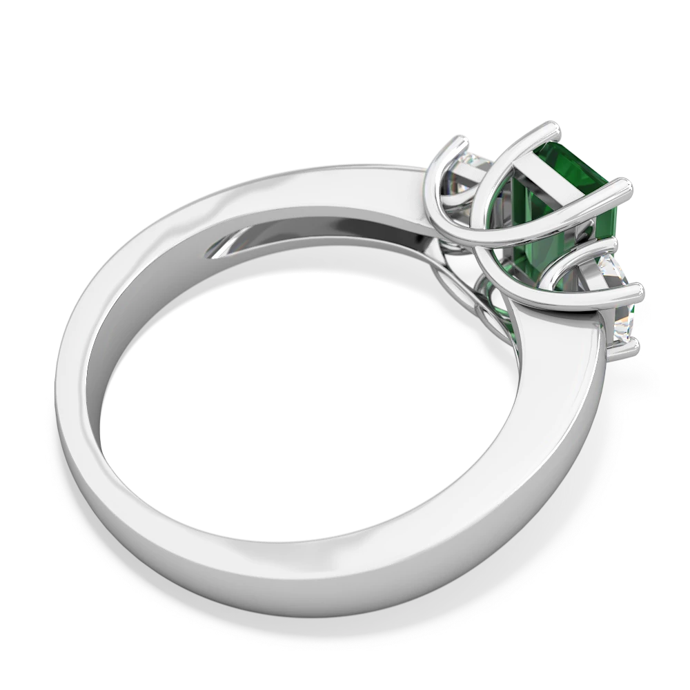 Lab Emerald Diamond Three Stone Emerald-Cut Trellis 14K White Gold ring R4021