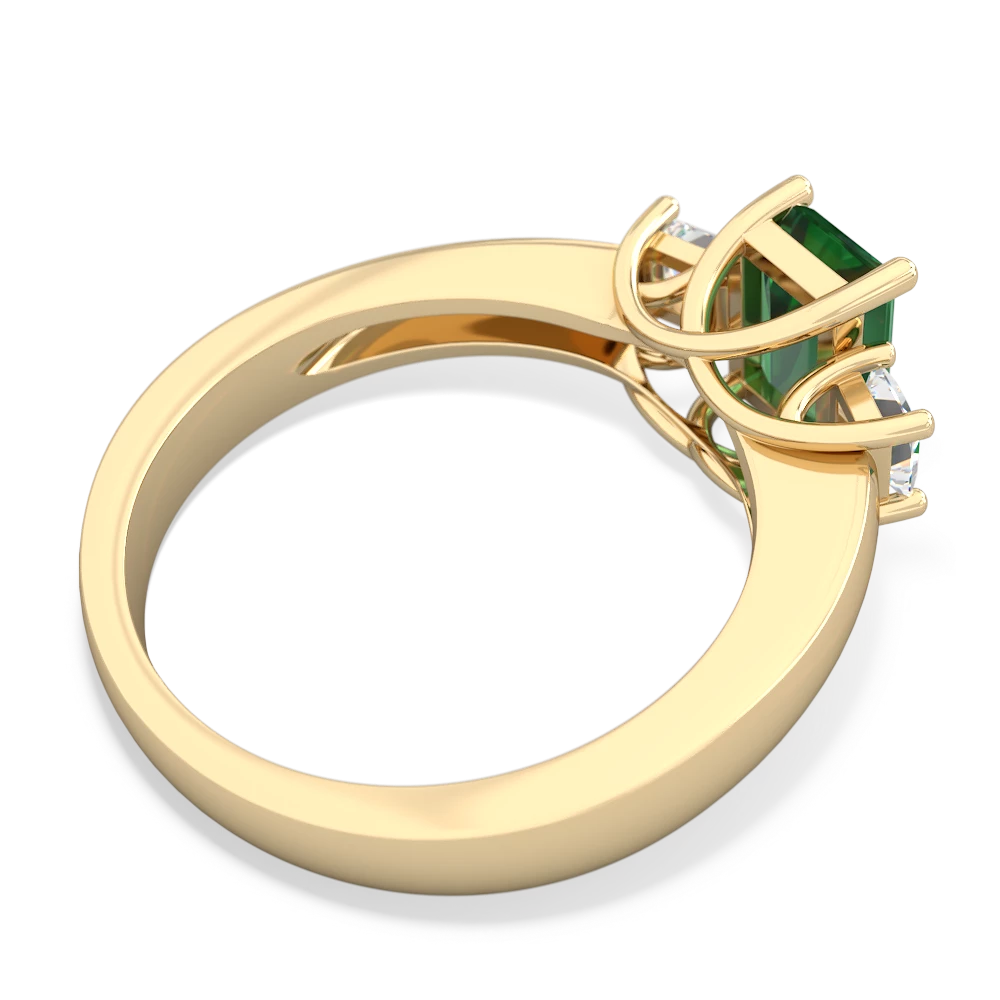 Lab Emerald Diamond Three Stone Emerald-Cut Trellis 14K Yellow Gold ring R4021