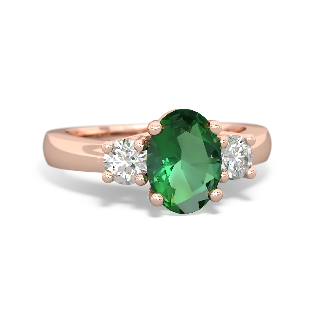 Lab Emerald Diamond Three Stone Oval Trellis 14K Rose Gold ring R4024