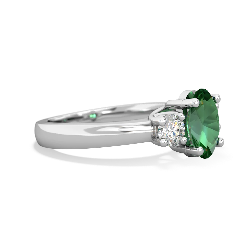 Lab Emerald Diamond Three Stone Oval Trellis 14K White Gold ring R4024